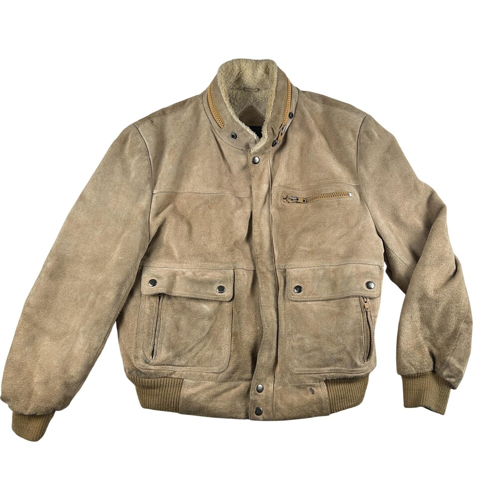 Vintage Montgomery Ward Leather Jacket Mens 42 Sherpa Lined Hooded Bomber 80s